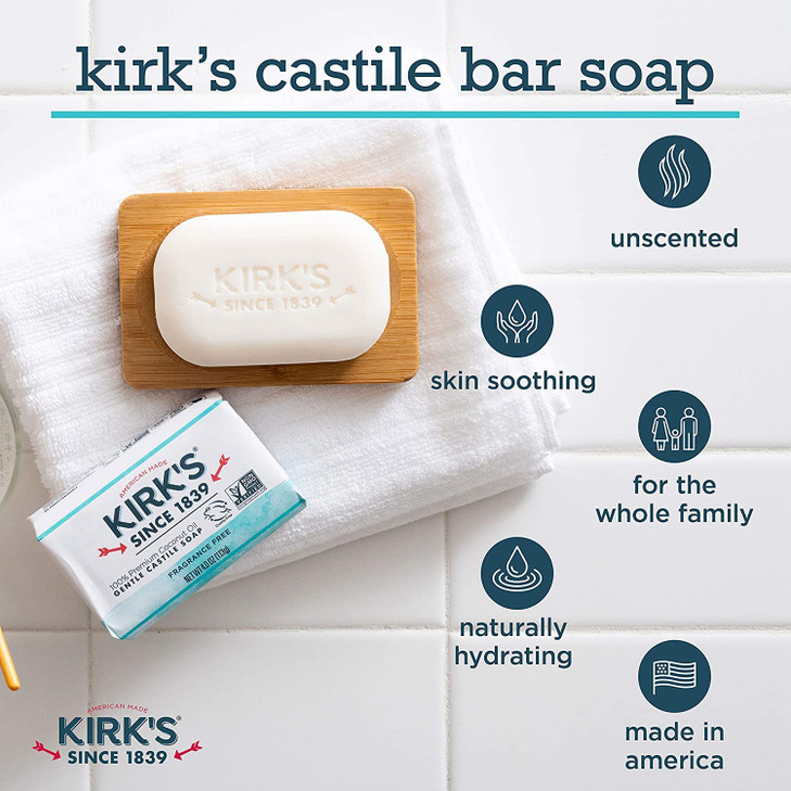 Kirk's Original Coco Castile Soap Fragrance Free 4 oz (Multi-Pack)