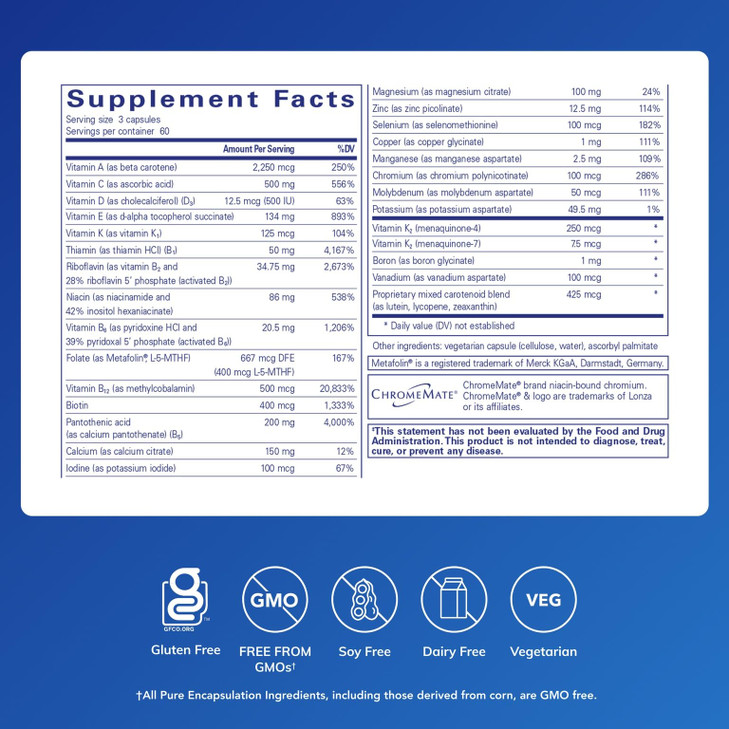 Pure Encapsulations Nutrient 950 with Vitamin K 180's - Multivitamin & Mineral Supplement - Bone & Arterial Support* - Optimal Absorption - Gluten Fr