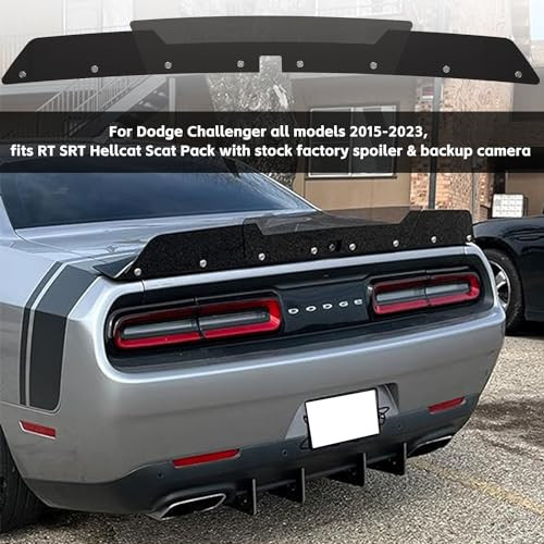 Rear Wickerbill Spoiler for Dodge Challenger 2015-2024 SRT RT Hellcat Scat Pack with Backup Camera, 2 Pieces Wicker Bill Spoiler with RivNut Tool, Ad