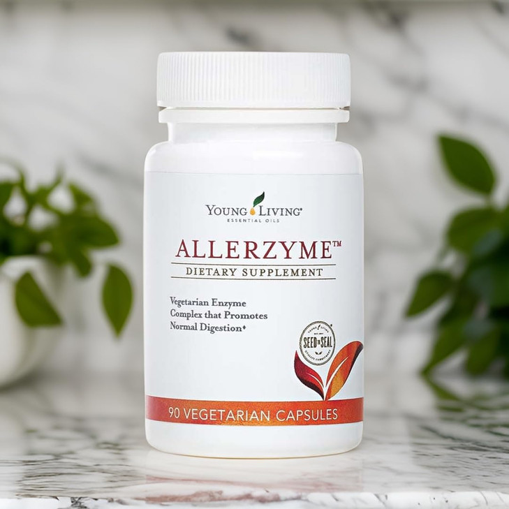 Young Living Allerzyme - 90 ct Dietary Supplement Capsules - Vegetarian Enzyme Complex with Tarragon and Ginger Premium Essential Oils for Digestive