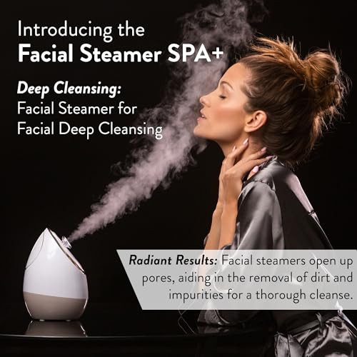 Facial Steamer SPA+ by Microderm GLO - Best Professional Nano Ionic Warm Mist, Home Face Sauna, Portable Humidifier Machine, Deep Clean & Tighten Ski