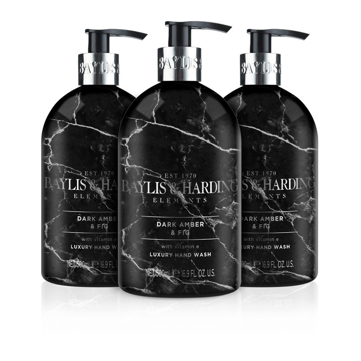 Baylis & Harding Liquid Hand Soap Wash with Dispenser, Elements, Dark Amber & Fig, 16.9oz/500ml (3-Pack)
