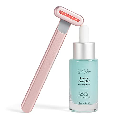 Solawave 4-in-1 Facial Wand and Renew Complex Serum Bundle | Red Light Therapy for Face and Neck | Microcurrent Facial Device for Anti-Aging | Face M