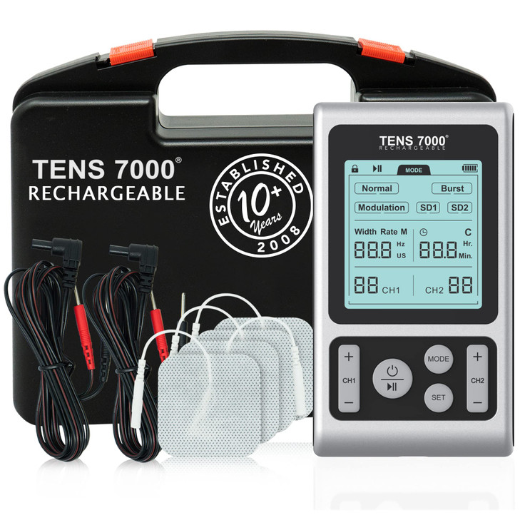 TENS 7000 Rechargeable TENS Unit Muscle Stimulator and Pain Relief Device - Advanced TENS Machine for Effective Back Pain Relief, Nerve Pain Relief,