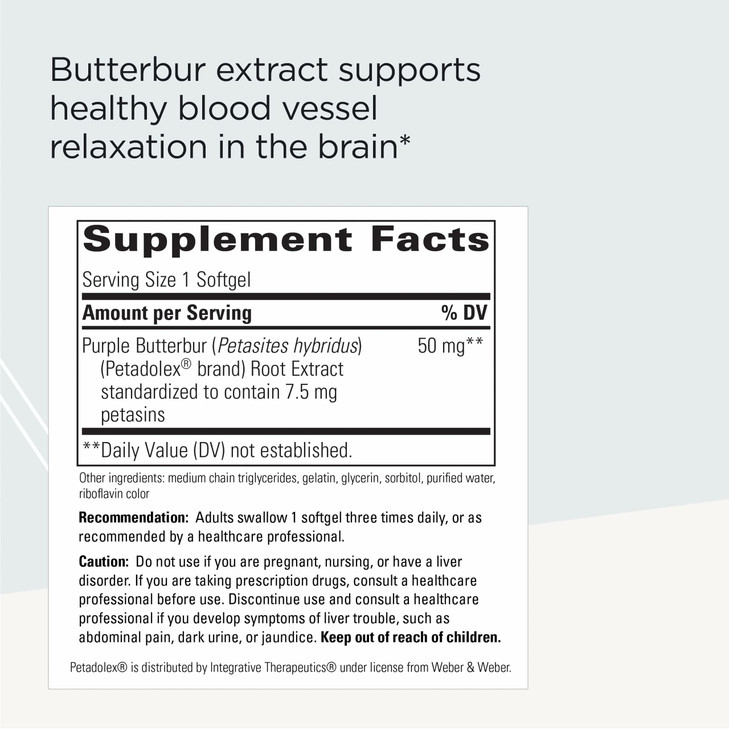 Integrative Therapeutics Petadolex - Brain Supplement for Healthy Blood Vessel Relaxation* - with Butterbur Extract - Gluten-Free & Dairy-Free - 60 S