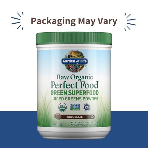 Garden of Life Raw Organic Perfect Food Green Superfood Juiced Greens Powder - Chocolate, 60 Servings, Non-GMO, Gluten Free, Vegan Whole Food Dietary