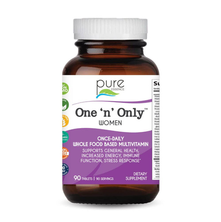 PURE ESSENCE LABS One N Only Multivitamin for Women, Natural One a Day Herbal Supplement with Vitamin D3, B12, and Biotin with Whole Foods, 90 Tablet