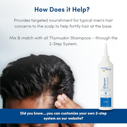THYMUSKIN® Classic Serum - Step 2 of 2 in the Thymuskin 2-Step System, provides targeted nourishment for typical men's hair concerns to the scalp and