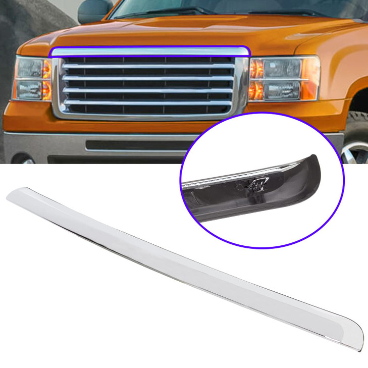 ECOTRIC Truck Hood Molding Trim Moulding Compatible with 2007-2013 GMC Sierra 1500 2500HD 3500HD Replace for GM1235109 10385156 (Without Chrome Grill