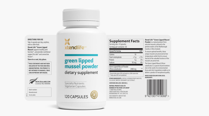 Xtendlife Green Lipped Mussel Powder - 2400mg Supplement with Omega-3 Fatty acids from New Zealand for Joint Health, 120 Capsules (2 Pack)