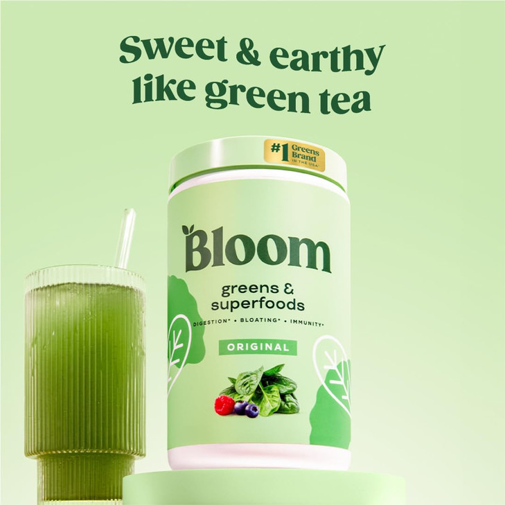 Bloom Nutrition Superfood Greens Powder, Digestive Enzymes with Probiotics and Prebiotics, Gut Health, Bloating Relief for Women, Chlorella, Green Ju