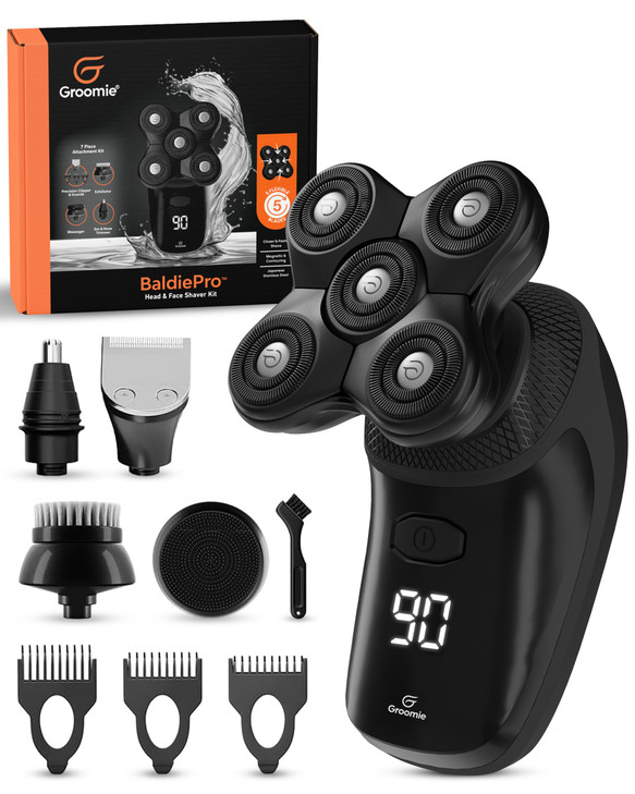Groomie Cordless Bald Head Shavers for Men, BaldiePro Head Grooming Kit - Ergonomic & Waterproof Head Shavers for Bald Men - Electric Hair Shaver & H