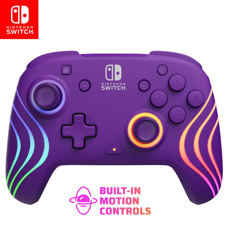PDP Gaming Afterglow Wave Wireless Nintendo Switch Pro Controller - Officially Licensed, Nintendo Switch 2, Switch Lite/OLED, RGB LED Customization,