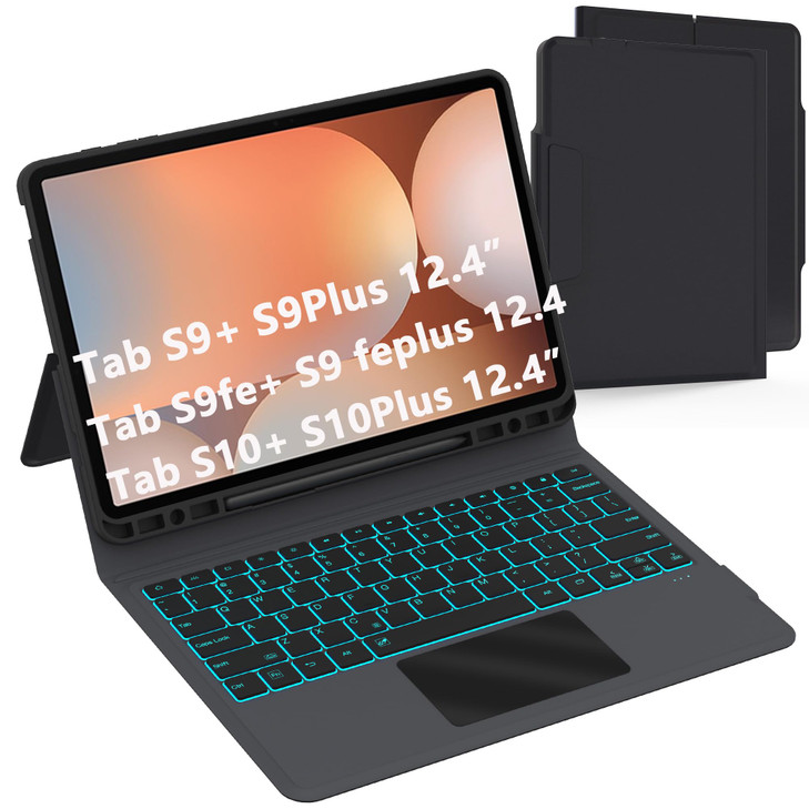 Keyboard Case for Samsung Galaxy Tab S10+/S9 FE+/S9+ Plus 12.4": 7 Colors Backlit Keyboard with Smart Trackpad | Wireless Keyboard Cover with Pen Hol