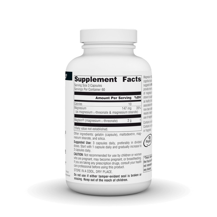 Source Naturals Magtein Magnesium L-Threonate, 667mg, Supports Focus, Mood, Healthy Memory, Cognitive Function - 180 Capsules