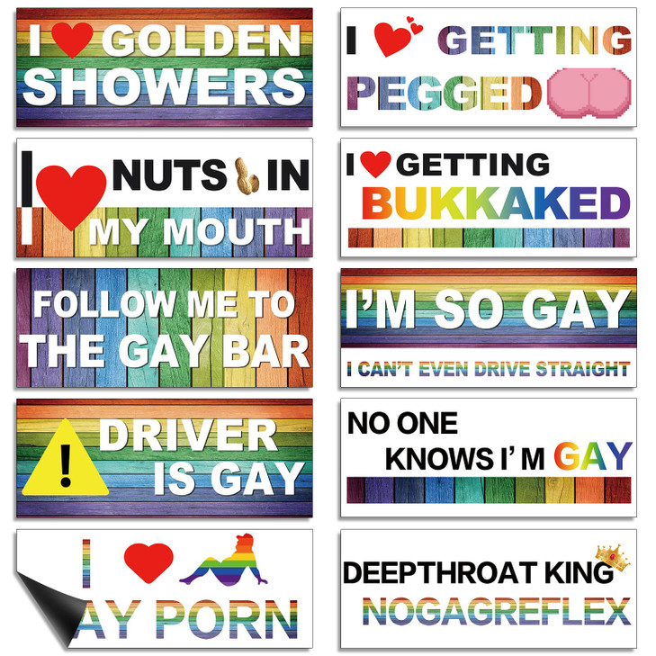 Frienda 10 Pcs Bumper Decals Funny LGBT Stickers Rainbow Bumper Prank Car Stickers Colorful Car Accessories for Truck Vehicle Luggage Window Refriger