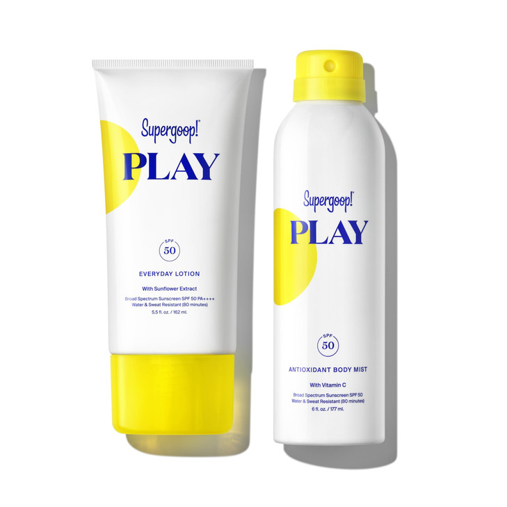 Supergoop! Summer Play Bundle - Includes Play Everyday Lotion (5.5 oz) + Antioxidant Body Mist (6 oz) - Broad Spectrum Sunscreen Recommended for Sens