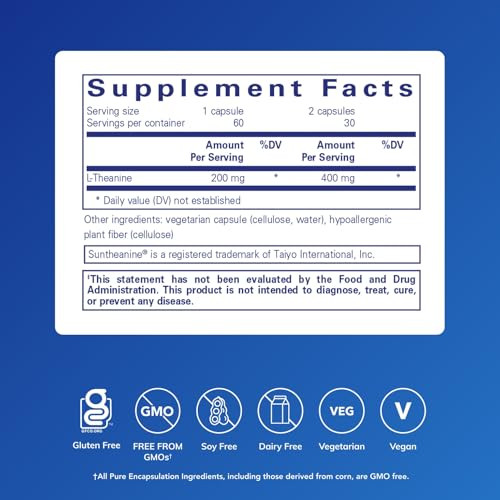 Pure Encapsulations L-Theanine - Amino Acid Supplement to Support Relaxation, Stress & Nervous System - 60 Capsules