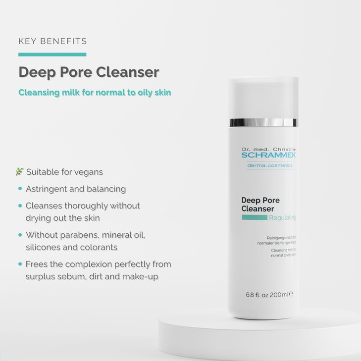 Deep Pore Cleanser (6.8 fl oz) - Cleansing Milk for Normal Skin - Makeup Removal - Face Wash & Cleanser  No Parabens - Skin Care - Dr Schrammek