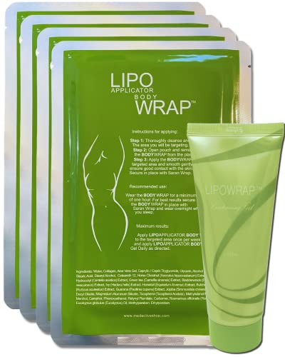 Lipo Applicator Tummy Body Wrap with Guarana, Green Tea, Seaweed Wraps Works for Stomach Belly Legs Arms Abdomen. (4 Wraps + Gel)