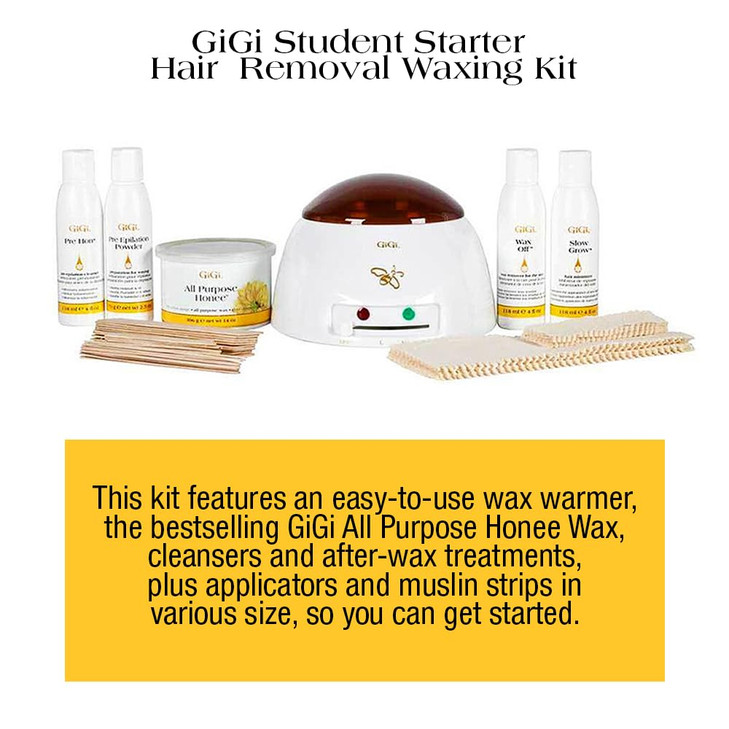 Gigi Student Starter Waxing Kit - All-Purpose Honee Hair Removal Wax Kit with Wax Warmer, Pre & Post Care, Muslin Strips, and Applicators - At-Home &