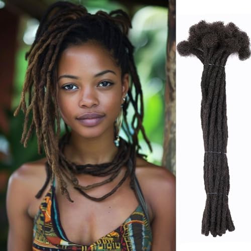 Nuteram Dreadlock Extensions Human Hair,Handmade Loc Extensions for Women/Men 30 Strands/Pack 0.6 cm Width Dreadlock Hair (Natural Black, 12 Inch)