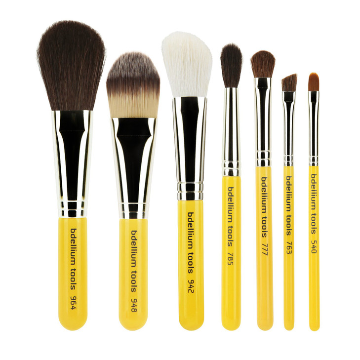 Bdellium Tools Professional Makeup Travel Line Basic 7pc. Brush Set with Roll-Up Pouch