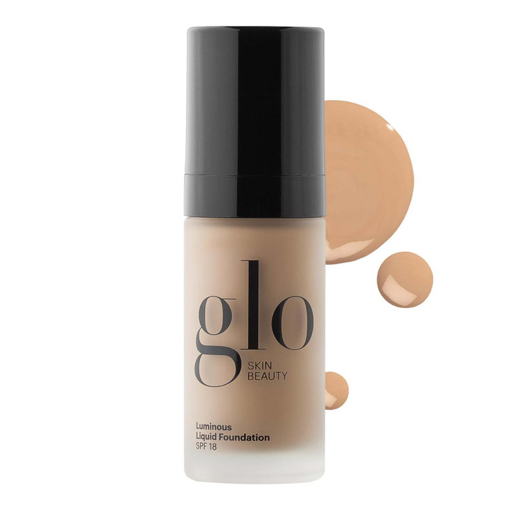 Glo Skin Beauty Luminous Liquid Mineral Foundation Makeup with SPF 18 (Almond) - Improves Uneven Skin Tone, Smooths & Corrects Imperfections, Sheer t