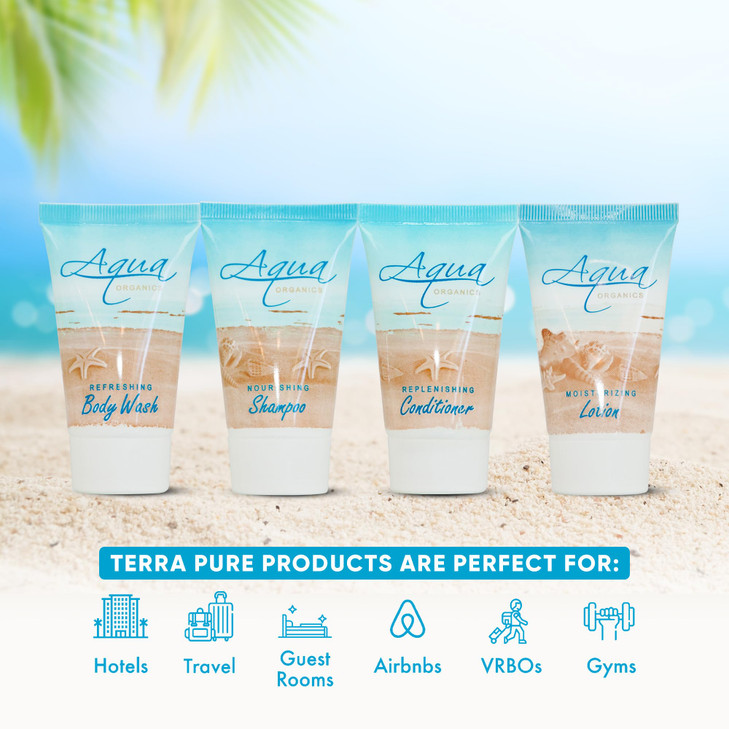 Aqua Organics Hotel Soaps & Toiletries Bulk Set | 1-Shoppe Amenities Kit | 1oz Shampoo & Conditioner, Body Wash, Lotion | Travel Size | 80 Pieces