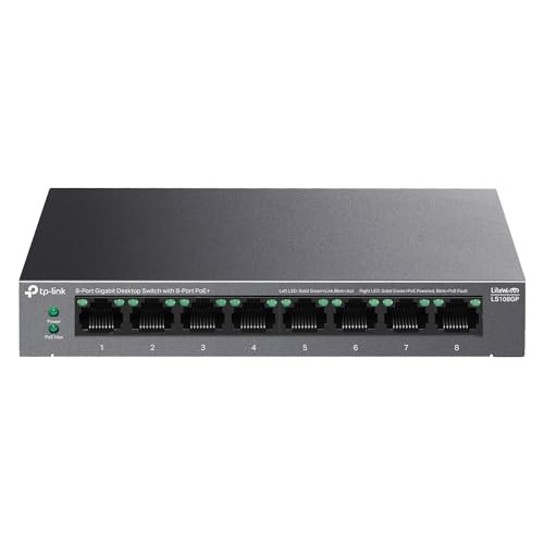 TP-Link LS108GP | 8 Port PoE Gigabit Ethernet Switch | 8 PoE+ Port @ 62W | Plug & Play | Extend Mode | PoE Auto Recovery | Desktop/Wall Mount | Silen