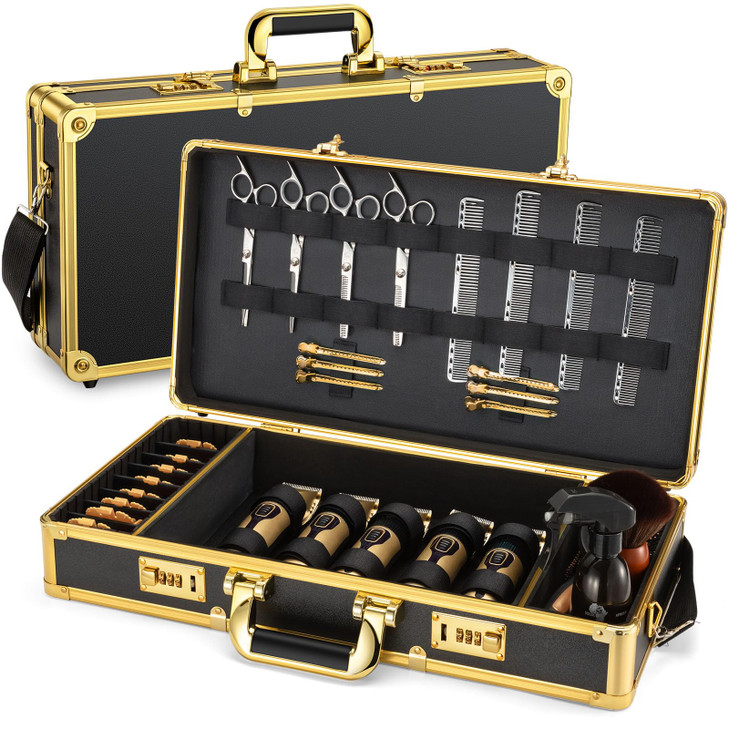 Noverlife Large Barber Carrying Case with Code Lock, 16x11x6in Hairdresser Tool Box Organizer Traveling Case, Portable Travel Barber Suitcase for Hai