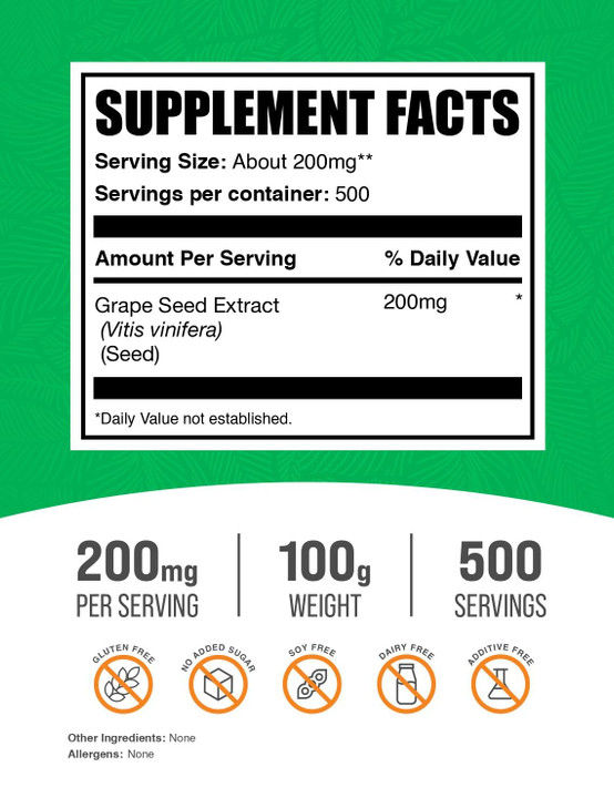 BulkSupplements.com Grape Seed Extract Powder - Antioxidant Supplement, Herbal Supplement - Vegan & Gluten Free, 200mg per Serving, 1kg (2.2 lbs) (Pa
