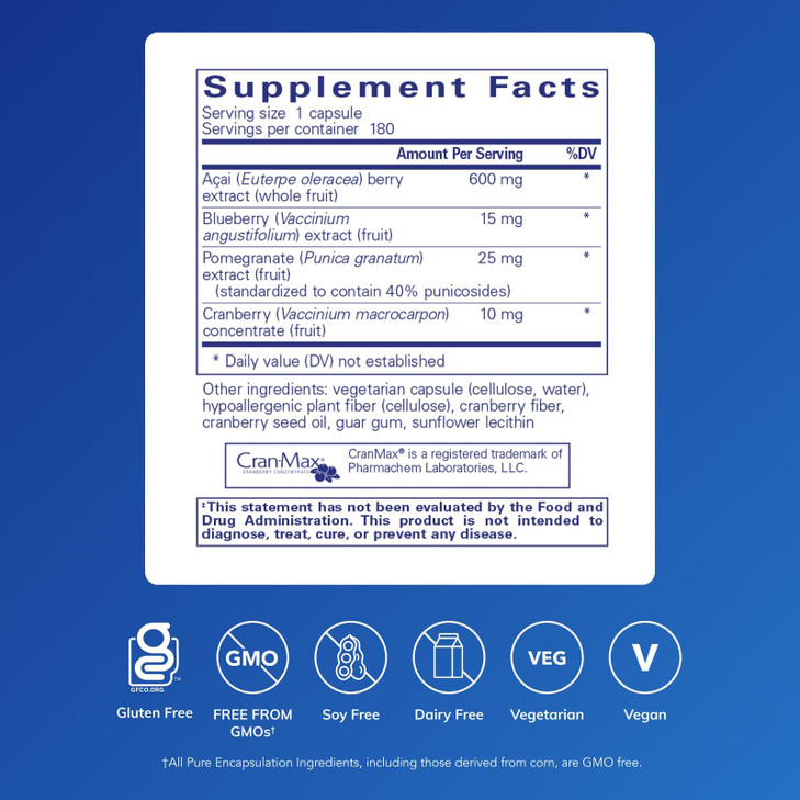 Pure Encapsulations Acai 600 | Berry Supplement for Fiber, Immune Support, Antioxidants, and Flavonoids* | 180 Capsules