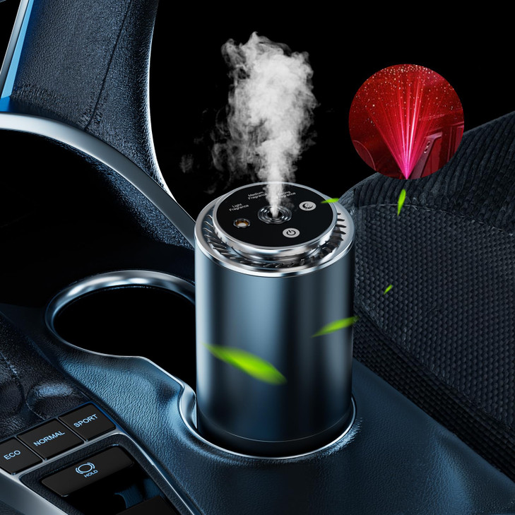 Xzvzxha Smart Car Air Freshener, Rechargeable Car Air Freshener Diffuser with Colorful Ambient Light and Starlight Projector, Auto On/Off, Adjustable