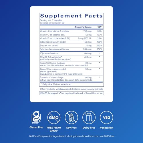 Pure Encapsulations Thyroid Support Complex - Supports Thyroid Health* - Antioxidant Infusion - with Ashwagandha & Iodine - Non-GMO & Vegetarian - 12