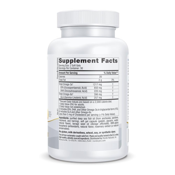 Nordic Naturals ProEPA with Concentrated GLA, Lemon - 60 Soft Gels - 1217 mg Omega-3 + 257 mg GLA - Heart, Neurological & Immune Support, Healthy Ski