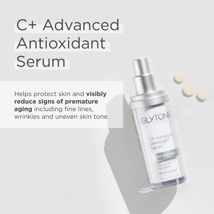Glytone Age-Defying C+ Vitamin C Serum for Face | 20% Vitamin C, E and Squalane Antioxidant Complex | Reduces Fine Lines & Wrinkles | Hydrating & Ant