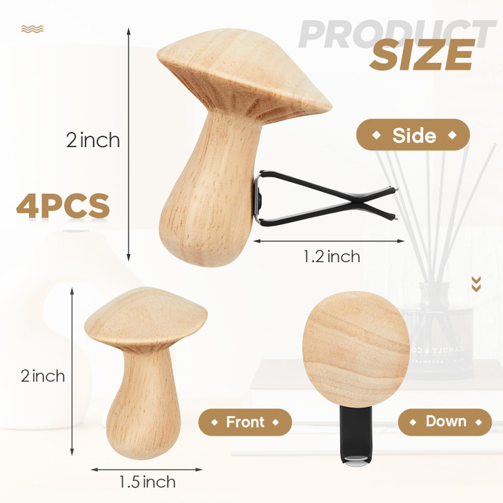 Dandat 4 Pcs Wood Car Essential Oil Diffuser Vent Clips Mushroom Car Air Freshener Aromatherapy Wooden Car Diffusers Automotive Interior Accessories
