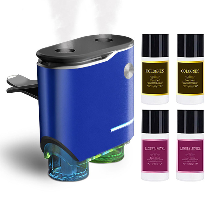 Smart Car Air Fresheners Diffuser with 4pcs Essential Oils, Automotive Scent Dispenser Rechargeable Aromatherapy Diffuser Vent Clip for Cars, 3 Adjus