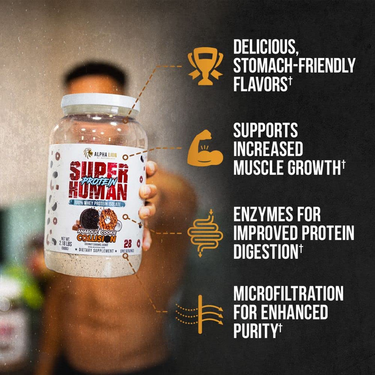 ALPHA LION Superhuman Whey Protein Powder, Great Tasting Pure Whey Protein Isolate, Low Carb, Low Sugar, No Bloat Post Workout, Muscle Recovery & Gro