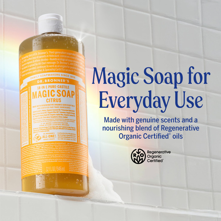 Dr. Bronner's Pure-Castile Magic Liquid Soap  Made with Organic Oils 32 oz (3-Pack) Almond, Citrus, Tea Tree, Body Wash, Face, Dish, Laundry, Pet Wa