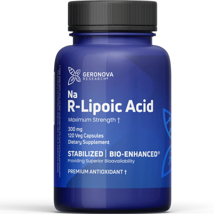 Geronova Research Bio-Enhanced R-Lipoic Acid, 300 mg Capsules - 4 Month Supply - Stabilized R Alpha Lipoic Acid with Enhanced Absorption - R Lipoic A