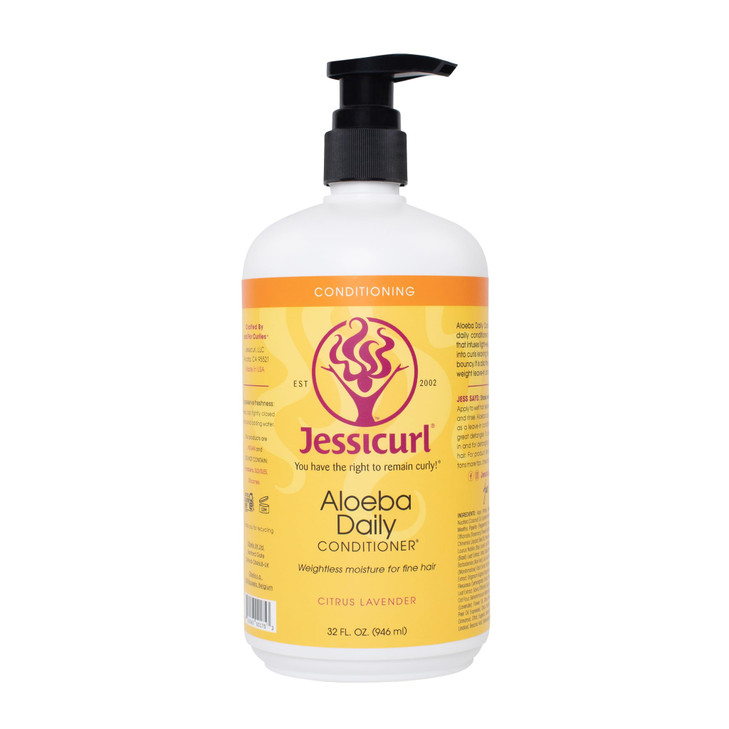 Jessicurl, Aloeba Daily Conditioner for Curly Hair, Citrus Lavender, 32 Fl oz. Leave in Conditioner and Detangling Solution for Fine Hair