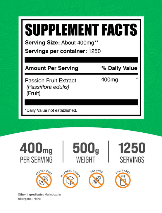 BulkSupplements.com Passion Fruit Extract Powder - Passion Fruit Powder - Gluten Free & No Added Sugar, 400mg per Serving, 1kg (2.2 lbs) (Pack of 1)