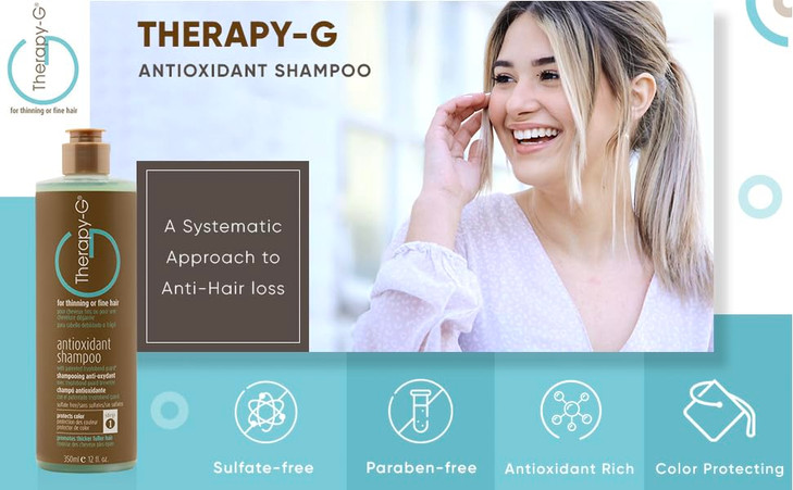 Therapy-G Antioxidant Shampoo (Liter 33.8oz) for fine, thinning hair and anti hair loss. Protects hair color and prevents damage and helps inhibit DH
