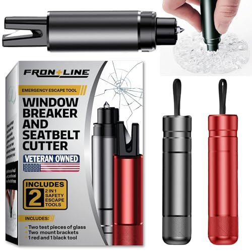 FRONTLINE Window Breaker and Seatbelt Cutter (2 Pack) Car Window Glass Breaker Safey Hammer Emergency Escape Tool Car Accessories