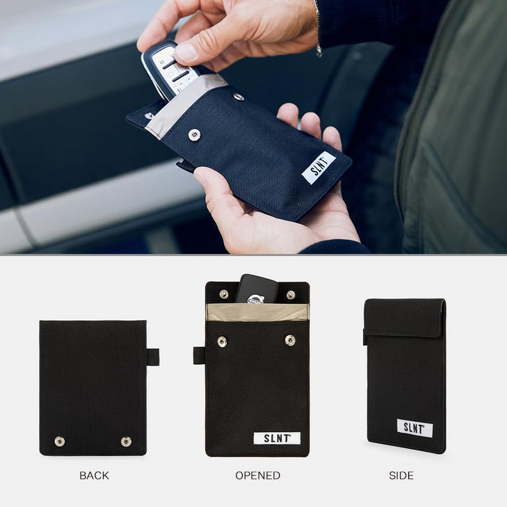 SLNT Signal Blocking Faraday Key Fob Case with Silent Pocket - Car Anti Theft Device Shields Against All Signal Types, Includes RFID Blocking & Durab