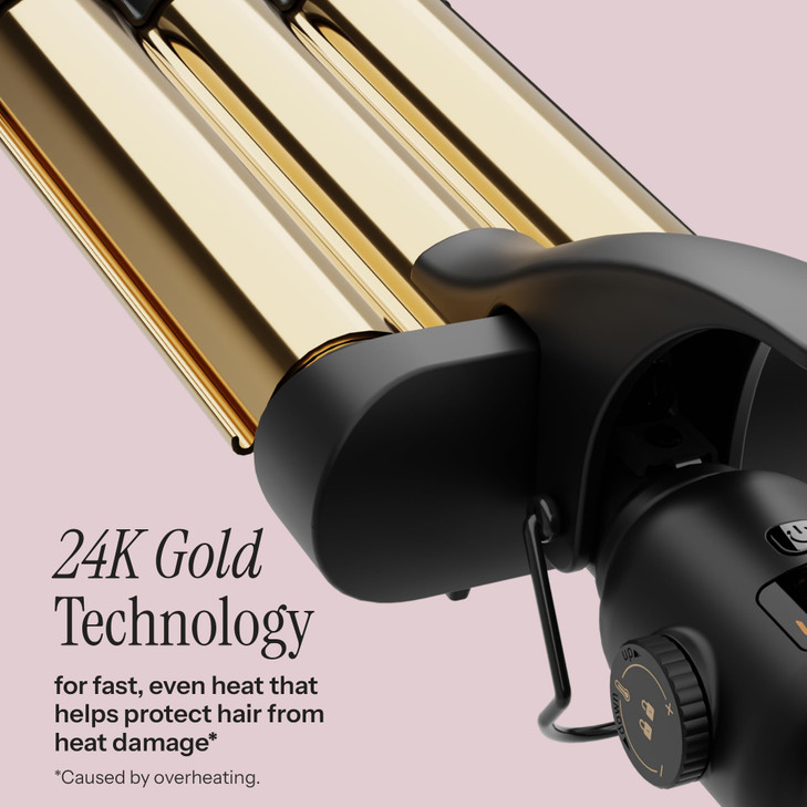 Hot Tools Pro Artist 24K Gold Digital 3 Barrel Hair Waver | Long Lasting Defined Waves (Jumbo Size)