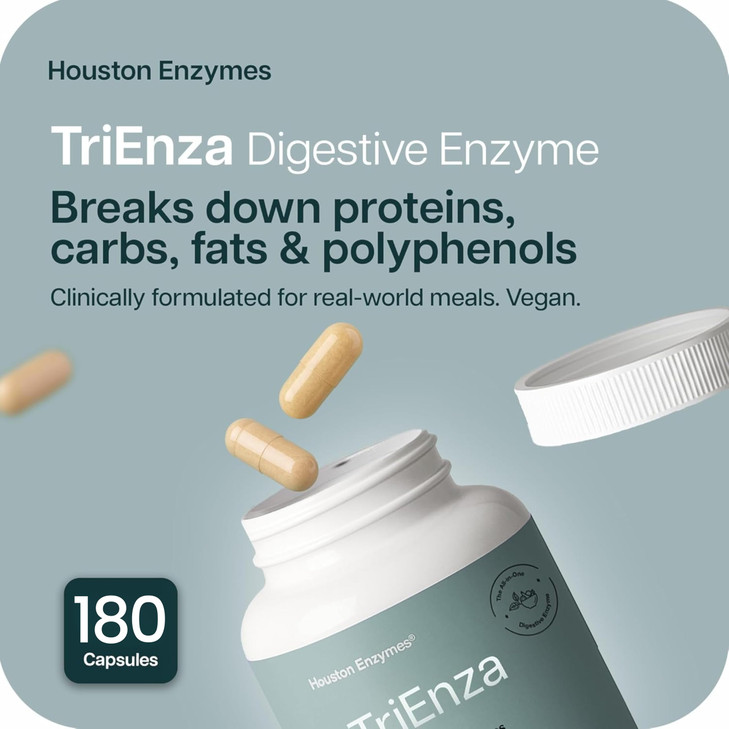 Houston Enzymes TriEnza Digestive Enzymes for Women & Men, Digestive Enzyme Supplements for Proteins, Carbs, Fats & Polyphenols Help Break Down Wheat