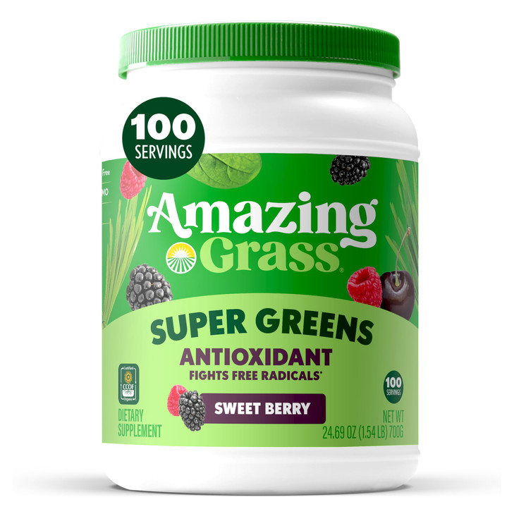 Amazing Grass Greens Superfood Antioxidant: Greens Powder with Organic Spirulina, Beet Root Powder, Elderberry & Probiotics, Sweet Berry, 100 Serving
